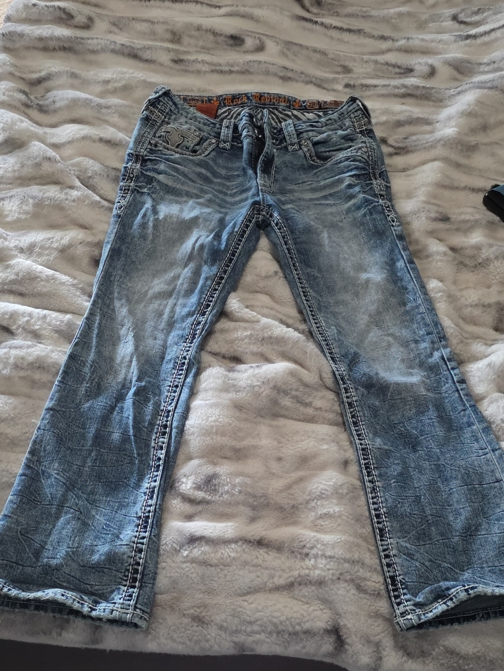 Tailored Boot Cut. Mudd Light Blue Denim Jeans with Orange Embroidery